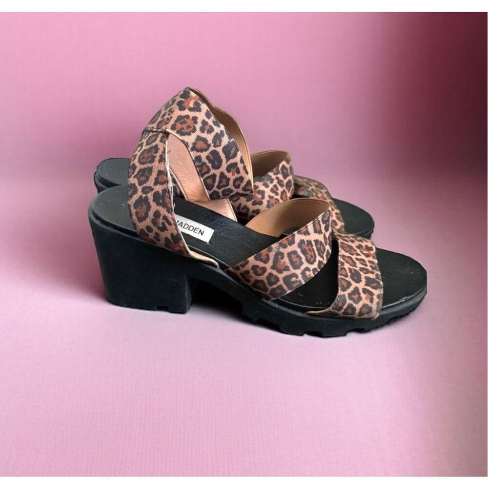 Steve Madden‎ Soho Lug Sole Haidar Leopard Platform Chunky Sandals Y2K Size 6